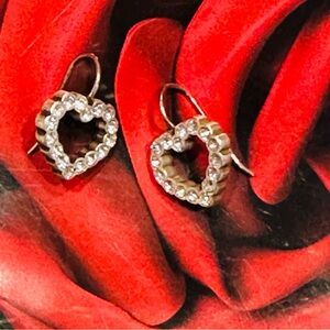 NWT Brighton Silver & Crystal Open Heart Wire Earrings